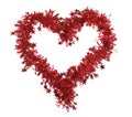 Christmas red tinsel with stars as heart. Royalty Free Stock Photo