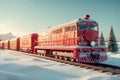 Christmas red train. Generate Ai Royalty Free Stock Photo