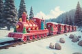 Christmas red train. Generate Ai Royalty Free Stock Photo