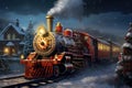 Christmas red train. Generate Ai Royalty Free Stock Photo