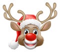 Christmas Reindeer Cartoon Deer Wearing Santa Hat Royalty Free Stock Photo