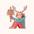 Christmas reindeer character protesting vector illustration.
