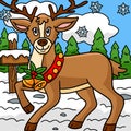 Christmas Reindeer Colored Cartoon Illustration