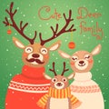 Christmas reindeer family. Cute card with deer is Royalty Free Stock Photo