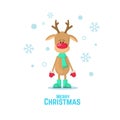 Christmas reindeer in a green scarf. Vector illustration of a reindeer isolated on white background. Royalty Free Stock Photo