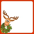 Christmas reindeer with green wreath Royalty Free Stock Photo