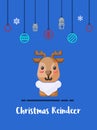 Christmas reindeer icon with christmas ornament elements hanging