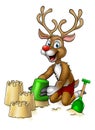 Christmas Reindeer Making Beach Sandcastles Royalty Free Stock Photo