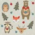 Christmas Reindeer and Raccoon Vector Stickers.