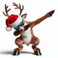 Christmas reindeer with santa claus hat and sunglasses, doing the Dab dance Royalty Free Stock Photo