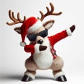 Christmas reindeer with santa claus hat and sunglasses, doing the Dab dance Royalty Free Stock Photo