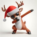 Christmas reindeer with santa claus hat and sunglasses, doing the Dab dance Royalty Free Stock Photo