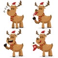 Christmas reindeer in Santa Claus hat vector cartoon character set Royalty Free Stock Photo