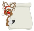 Santa Hat Reindeer Christmas Scroll Sign Cartoon Royalty Free Stock Photo