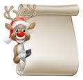 Santa Hat Reindeer Christmas Scroll Sign Cartoon Royalty Free Stock Photo