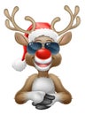 Christmas Reindeer Santa Hat Sunglasses Cartoon Royalty Free Stock Photo