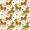 Christmas. watercolor reindeer seamless pattern.