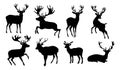 Christmas reindeer silhouettes vector set on white Royalty Free Stock Photo