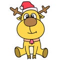 Christmas reindeer sitting waiting. doodle icon image