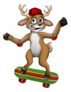 Christmas Reindeer Skateboarding Cartoon