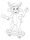 Christmas Reindeer Skateboarding Cartoon