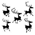 Christmas reindeers silhouettes. Santa deer poses Royalty Free Stock Photo