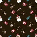 Christmas repeat pattern created with sharp corner Christmas objects, seamless pattern Royalty Free Stock Photo
