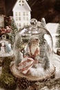 Christmas retro decoration with winter scene and Santa Claus inside glass dome Royalty Free Stock Photo