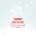 Christmas retro greeting card and background with hand-drawn Christmas hat and mustache Royalty Free Stock Photo