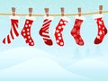 Christmas retro stockings in snowing