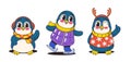 Christmas Retro Style Penguins Characters Exude Timeless Charm. Cute Baby Birds Wearing Deer Horns, Headphones, Skating