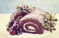 Christmas retro style yule log chocolate cake Royalty Free Stock Photo