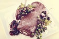 Christmas retro style yule log chocolate cake Royalty Free Stock Photo