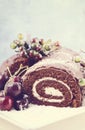 Christmas retro style yule log chocolate cake Royalty Free Stock Photo