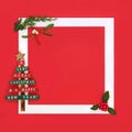 Christmas Retro Tree and Winter Flora Background Frame