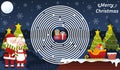 Christmas riddle for kids with santa claus and mrs claus kissing under the mistletoe, circle maze game Royalty Free Stock Photo