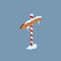 Christmas road sign in isometric style. Icy wooden arrow. Isolated image of cartoon signpost. Holiday pointer Royalty Free Stock Photo