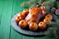 Christmas roast duck with baked apples
