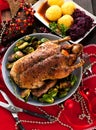 Christmas roast duck served on a festive table Royalty Free Stock Photo