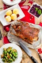 Christmas roast duck served on a festive table Royalty Free Stock Photo