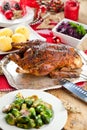 Christmas roast duck served on a festive table Royalty Free Stock Photo