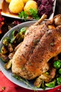 Christmas roast duck served on a festive table Royalty Free Stock Photo