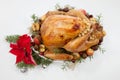 Christmas Roasted Turkey with Grab Apples over white Royalty Free Stock Photo