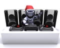 Christmas Robot DJ mixing records on turntables