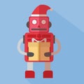 Christmas robot, flat vector illustration.