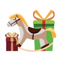 Christmas rocking horse and gifts decoration Royalty Free Stock Photo