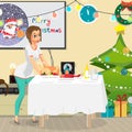 Christmas room interior. Christmas tree, gift and decoration. Royalty Free Stock Photo