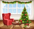 Christmas room interior. Vector illustration. Royalty Free Stock Photo