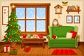 Christmas room interior. Vector illustration. Royalty Free Stock Photo
