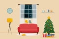 Christmas room interior. vector illustration Royalty Free Stock Photo